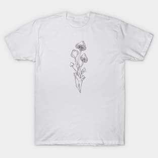 Mushroom Amethyst Crystal Line Art T-Shirt